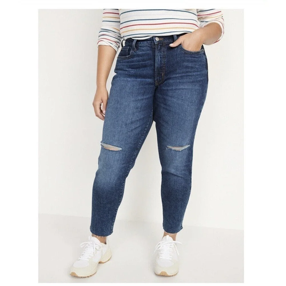 Old Navy High Waisted O. G. Straight Ripped Cut Off Jeans Plus Size 14 New NWT